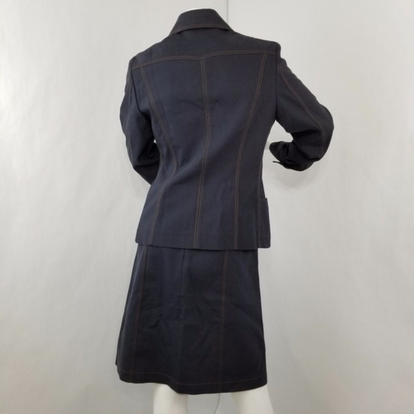 Les Copains Suit Womens Size 4/6 Blue Blazer Skirt Denim Design - Picture 6 of 6